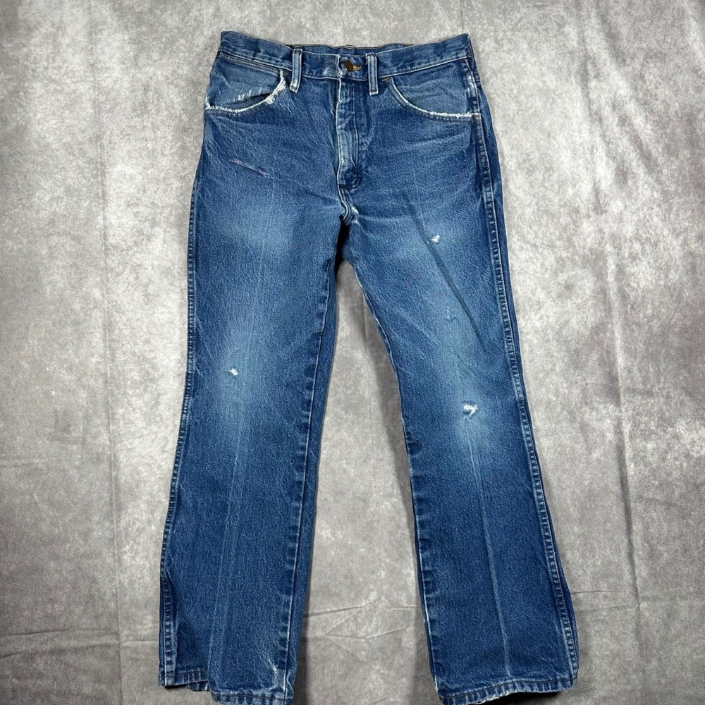 Wrangler 945NAV Vintage Cowboy Cut Blue Distressed Straight Leg Jean 31x30 Rodeo